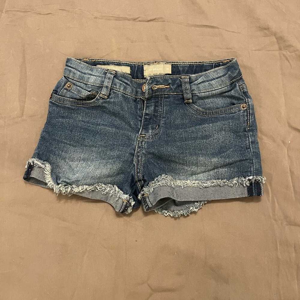 Lucky Brand Girls Riley Denim Shorts Medium Wash Blue Frayed Hem Size 8